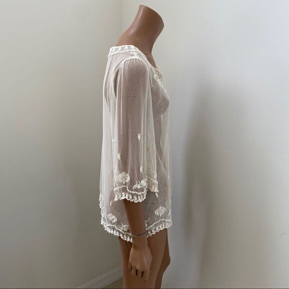 SUNDANCE ivory embroidered mesh sheer top XS - Picture 4 of 8